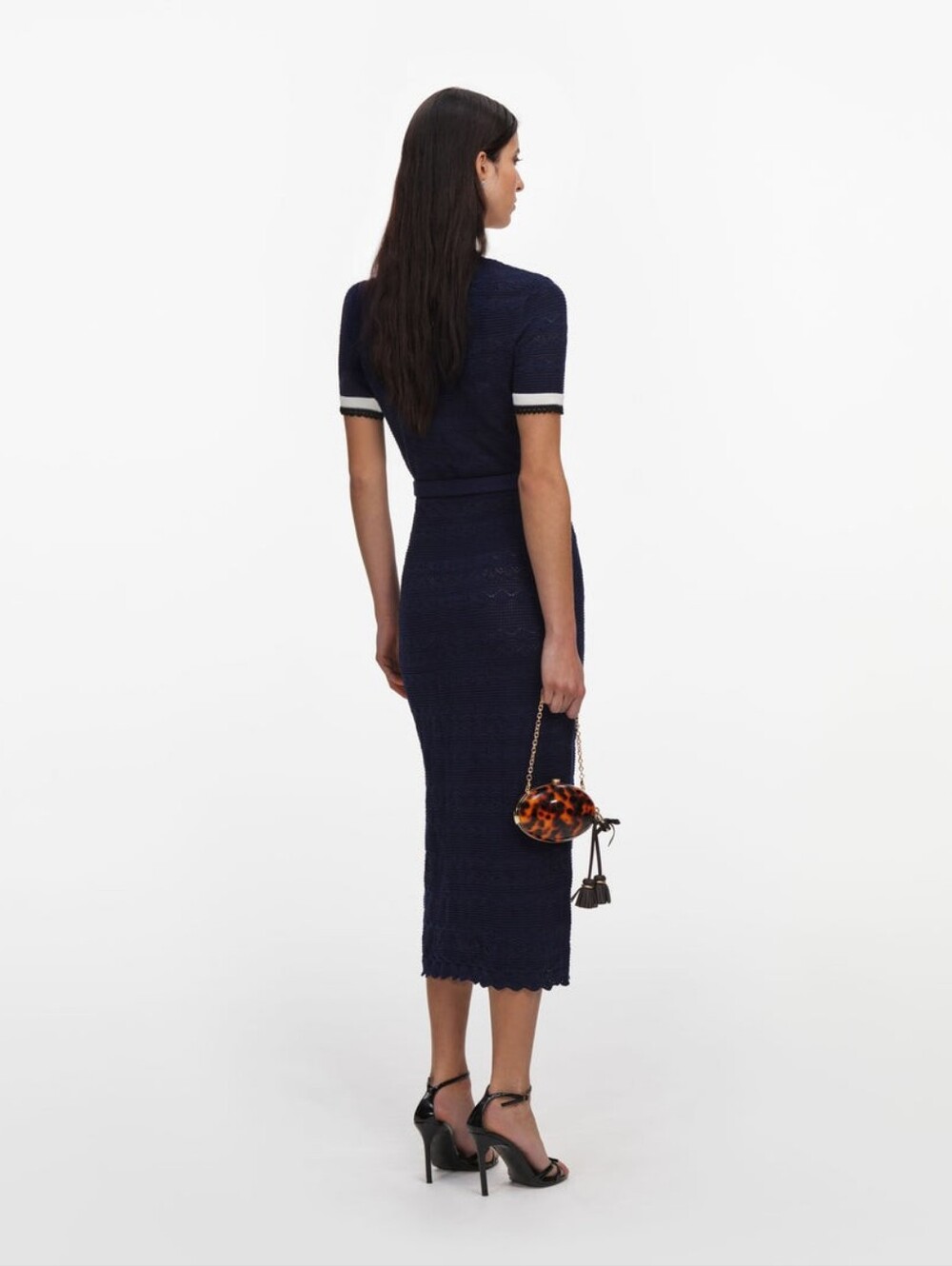Self Portrait Navy Pointelle Knit Midi Dress - Picture 3 of 14